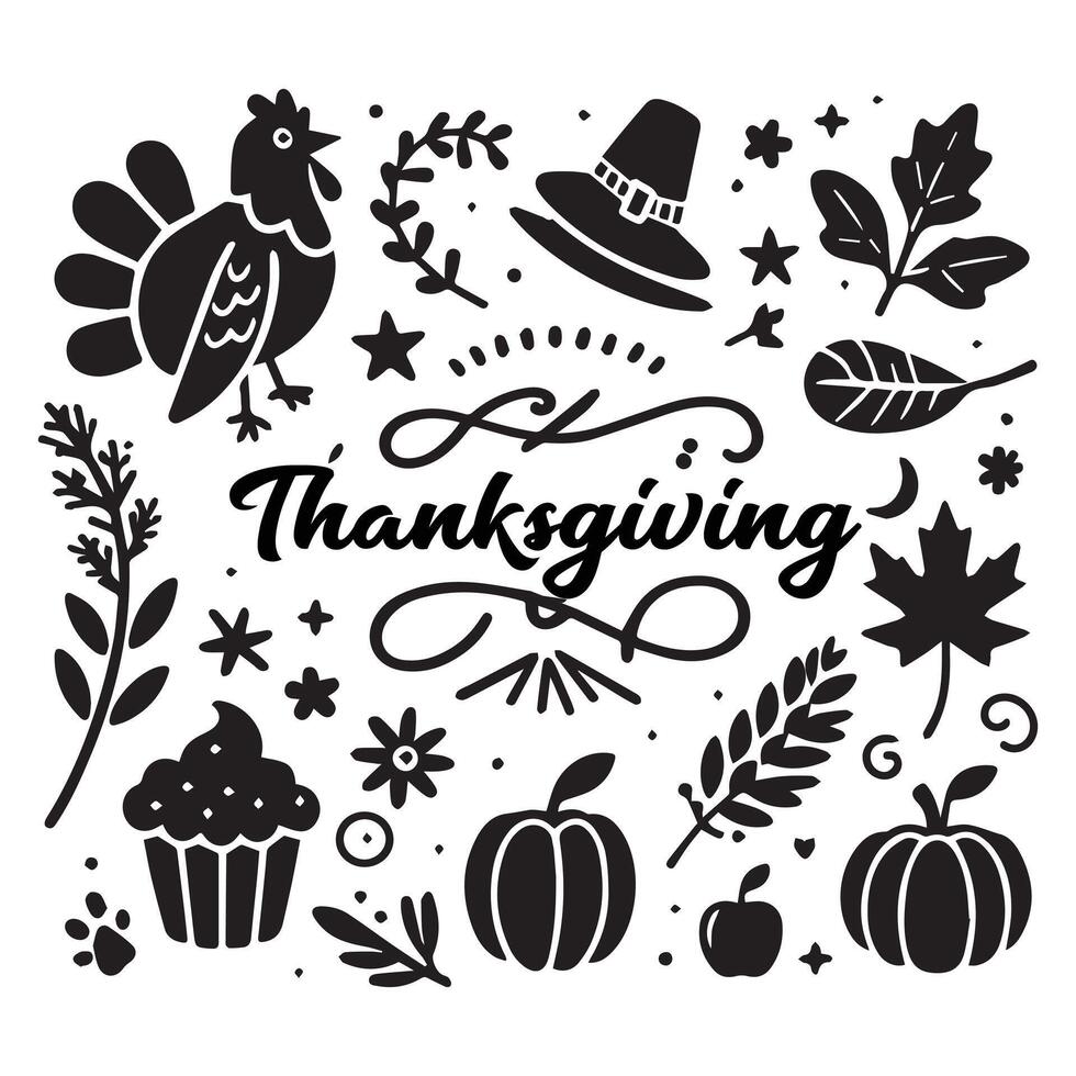 Happy Thanksgiving Turkey Illustration with Autumn Elements vector
