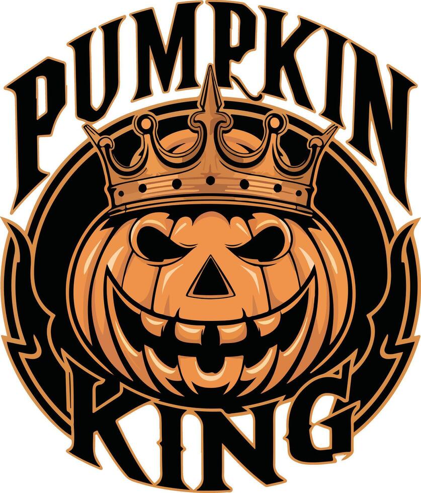 Pumpkin King of the Patch Illustration with Crowned Character Inside Pumpkin Surrounded. vector