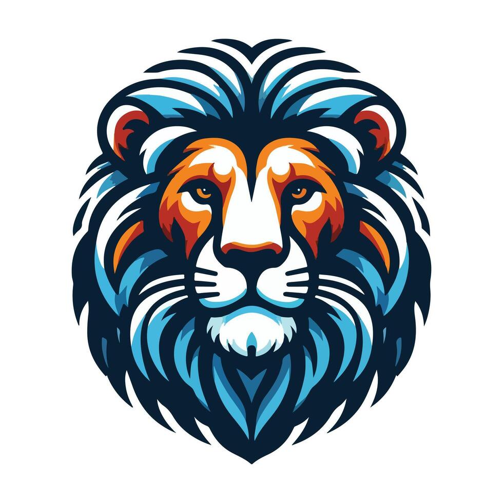 Bold Lion Head Logo in Vibrant Orange and Black with Fierce Expression, Perfect for Branding and Mascot Design vector