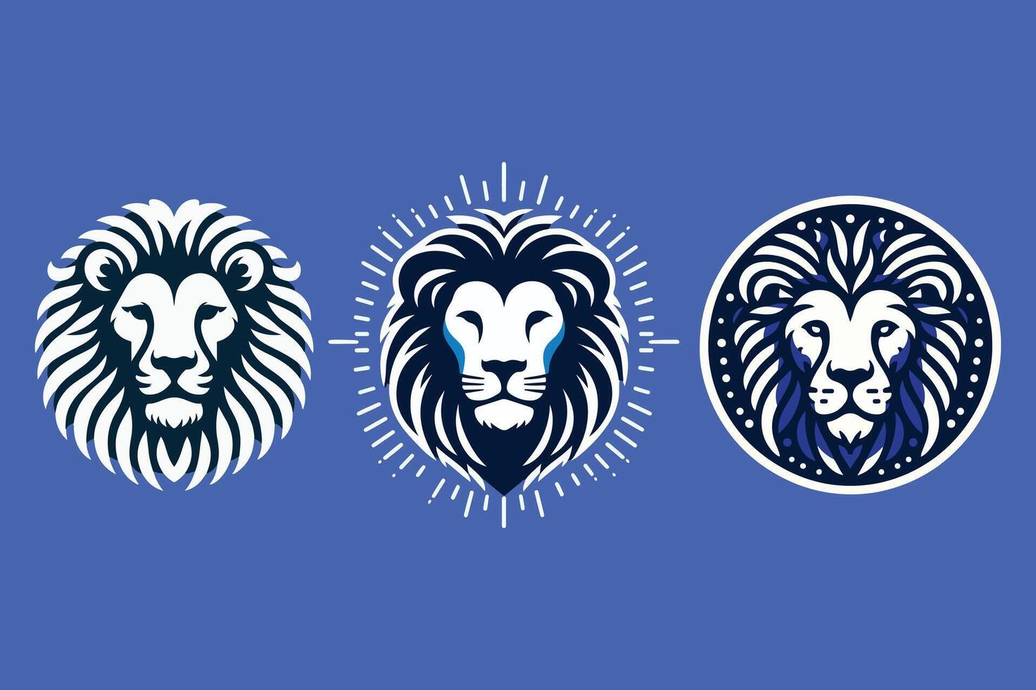 Set of Three Black silhouettes Lion Head art illustration Logos vector