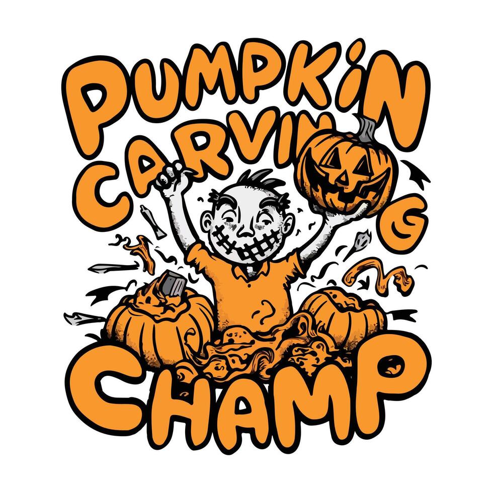 Pumpkin Carving Cham T-shirt Design. vector