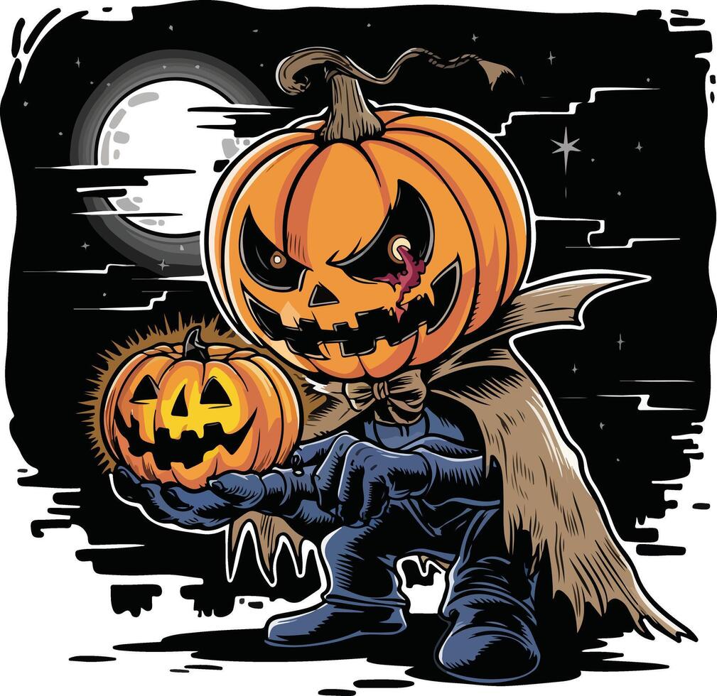 Halloween Witch on Broomstick with Jack-O'-Lantern and Black Cat Illustration vector