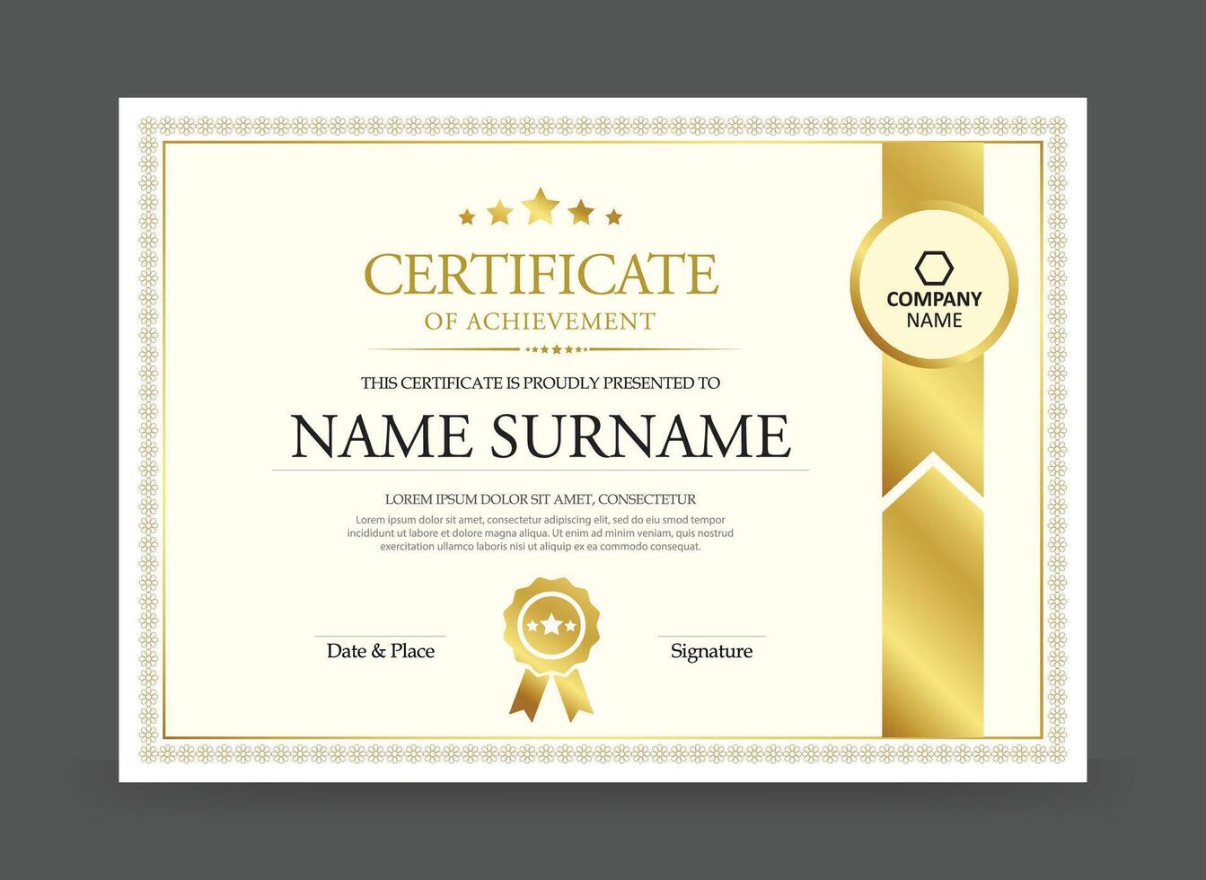 Certificate design with modern border template. Clean simple certificate with gold badge. vector