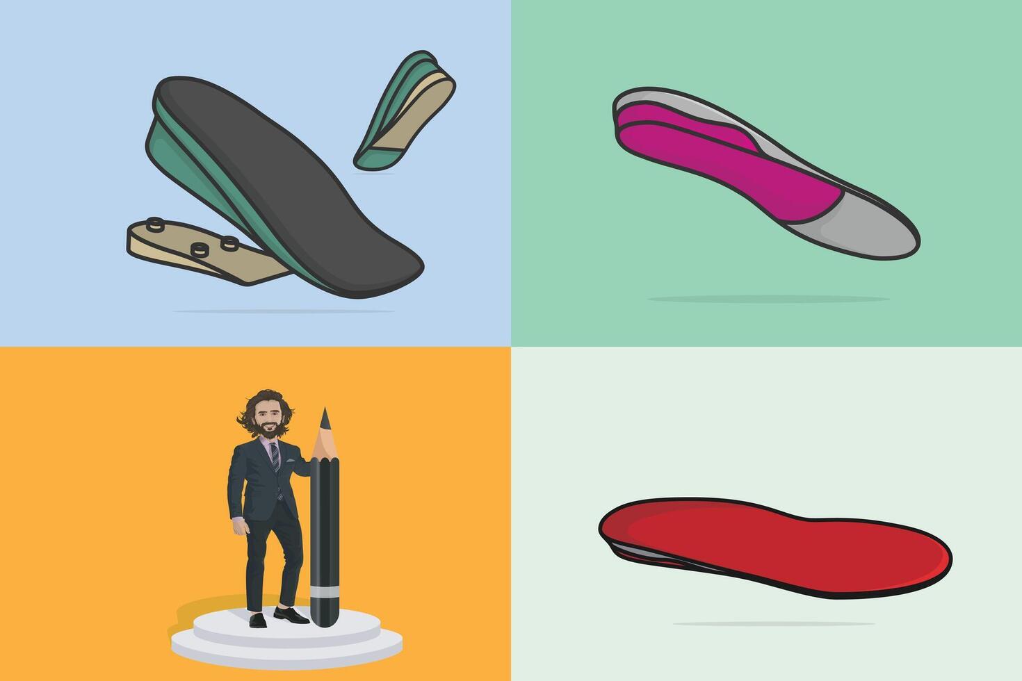 Set of Comfortable Orthotics Shoe Insole Pair, Arch Supports illustration. Fashion object icon concept. vector