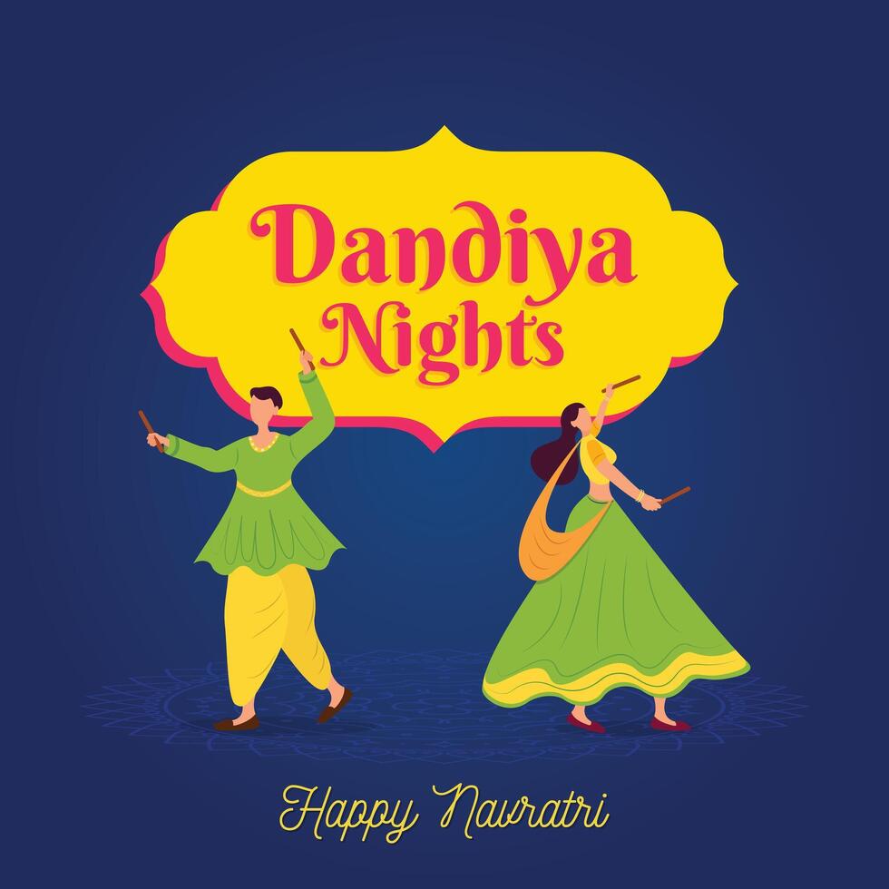 Dandiya nights dancing couple Illustration happy navratri background design vector