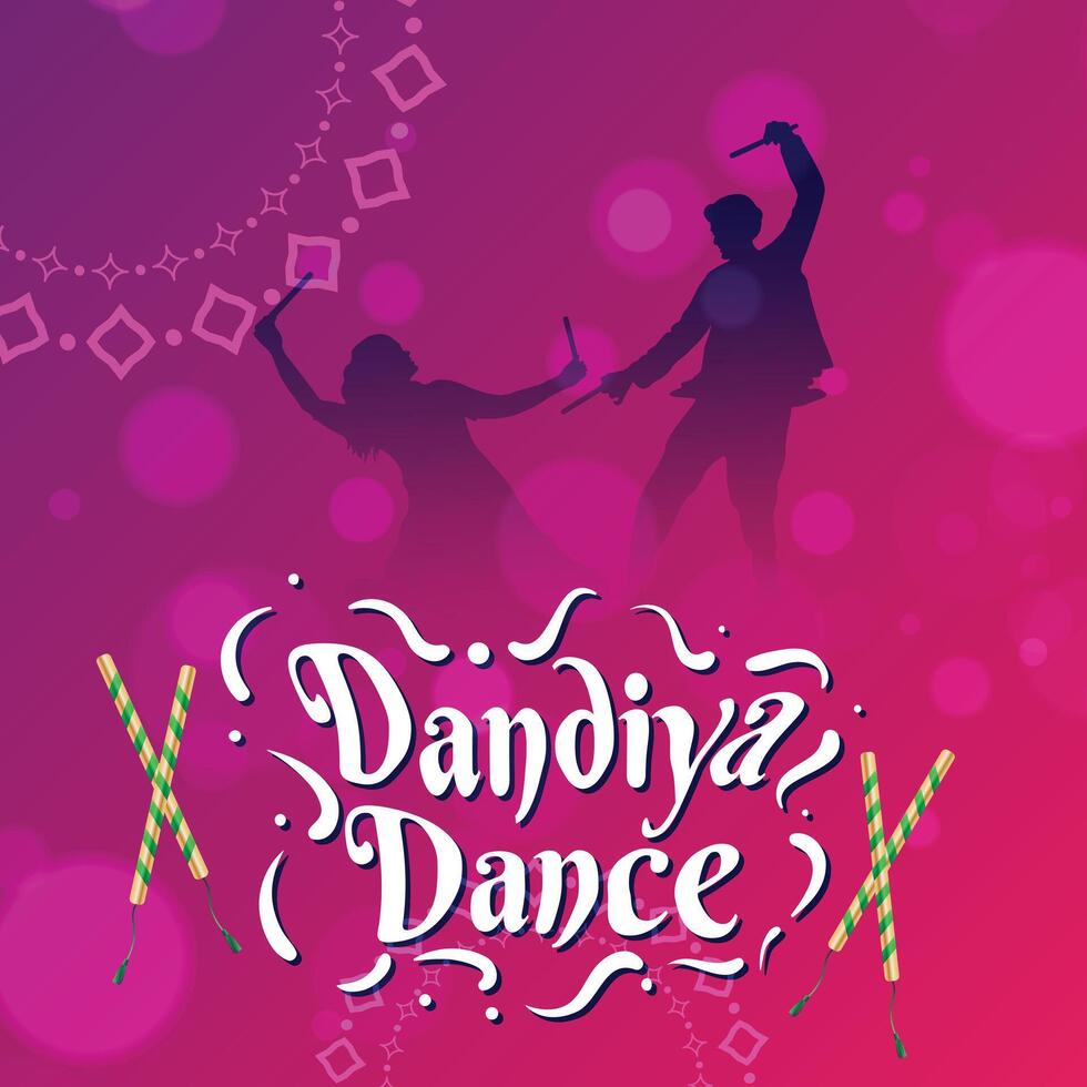 Happy Garba Night Celebration on Navratri with Performing Couple Illustration and Dandiya Dance Creative Text Background vector