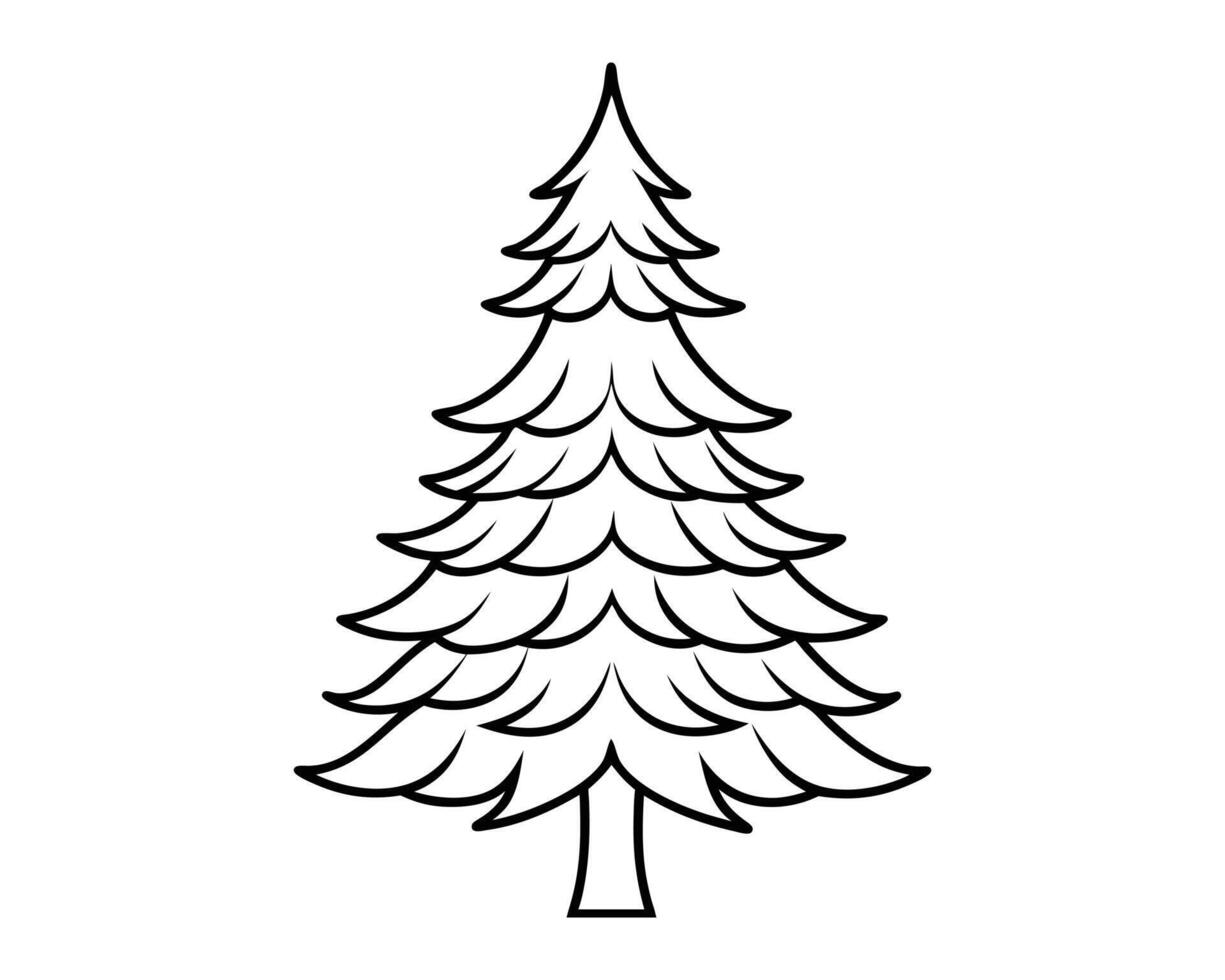 pine tree line art white background vector