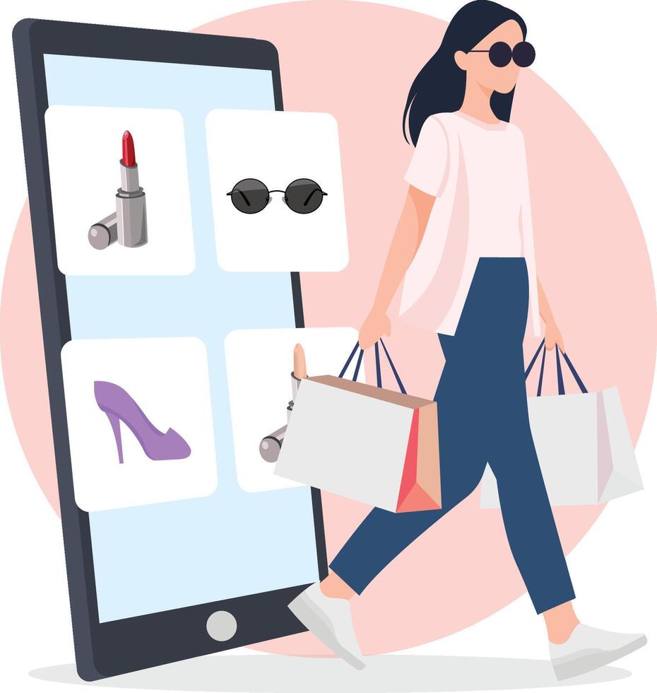 girl doing shopping online vector