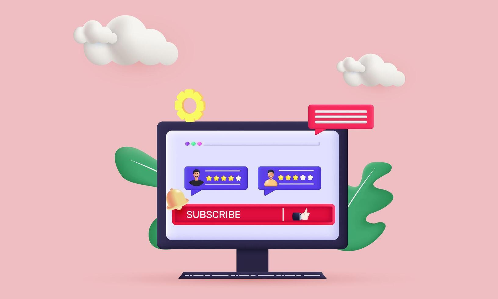 3d subscription on laptop social feedback new idea concept design vector