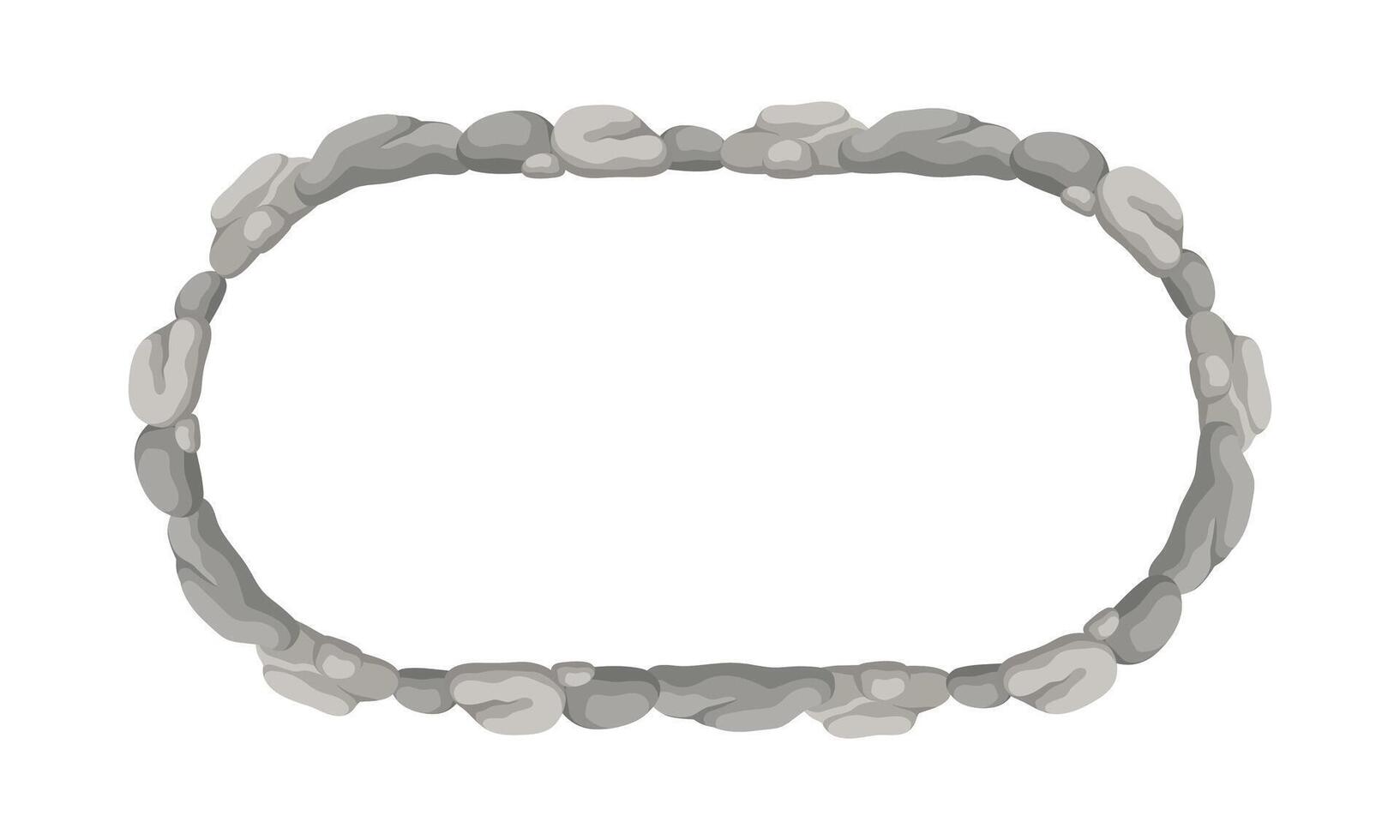 Oval Stone Frame, Circle Rocks Border. Empty Cartoon Frame Made Of Small Stones. vector