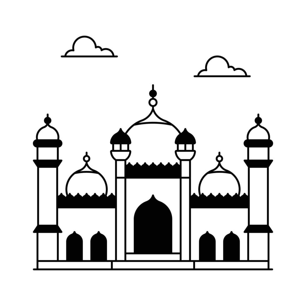 Badshahi mosque, grand mosque in lahore pakistan, mughal architecture vector