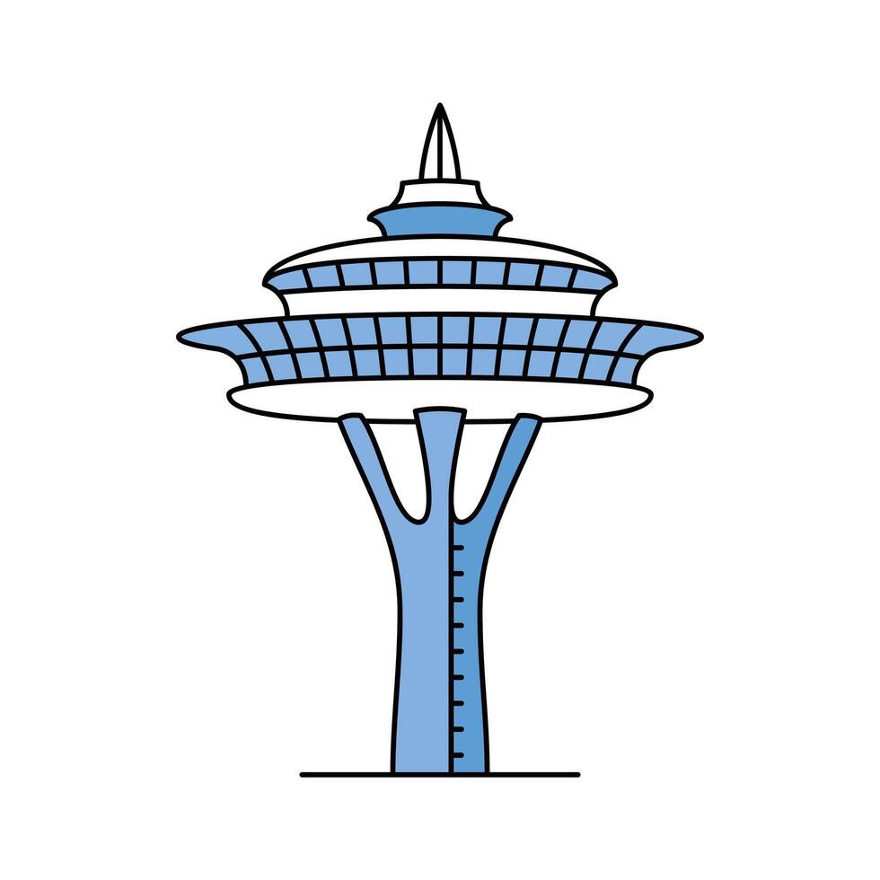 Futuristic observation tower in Seattle, panoramic city views, space needle building design vector