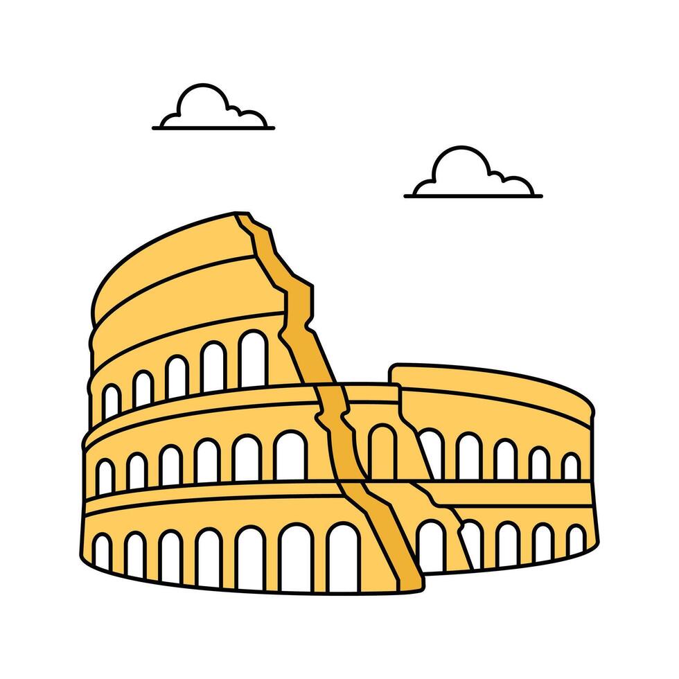 A historic building, ancient roman amphitheater in rome, colosseum icon design vector