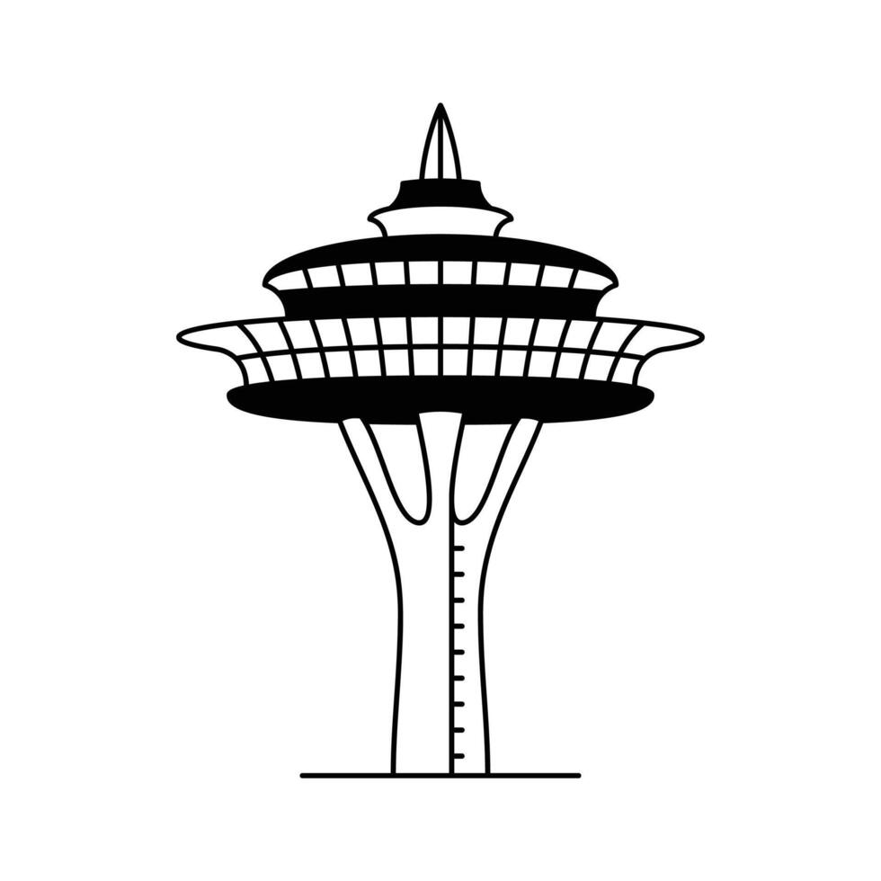 Futuristic observation tower in Seattle, panoramic city views, space needle building design vector