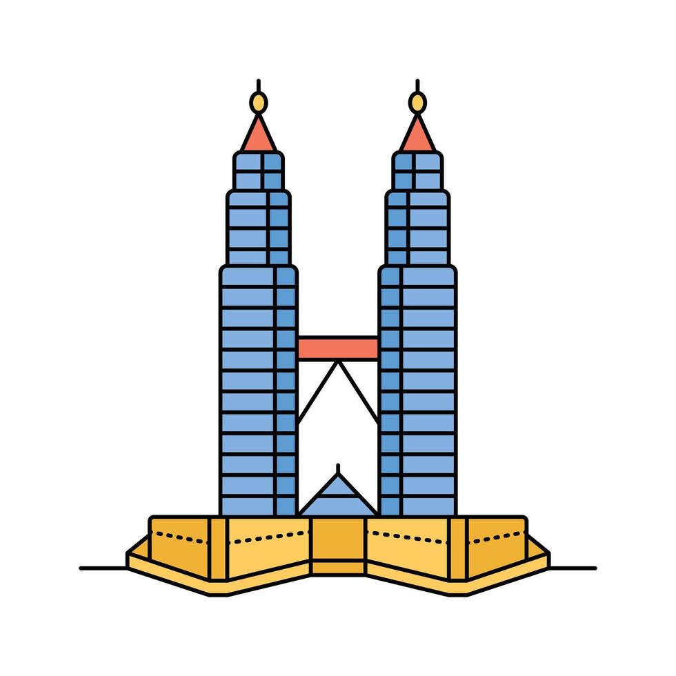 Malaysian landmark, petronas tower, twin tower icon design in modern style vector
