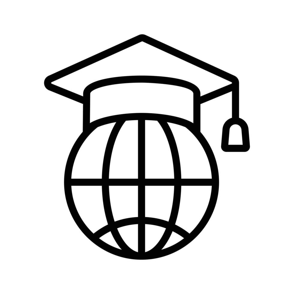 Mortarboard with world globe depicting concept icon of global education vector
