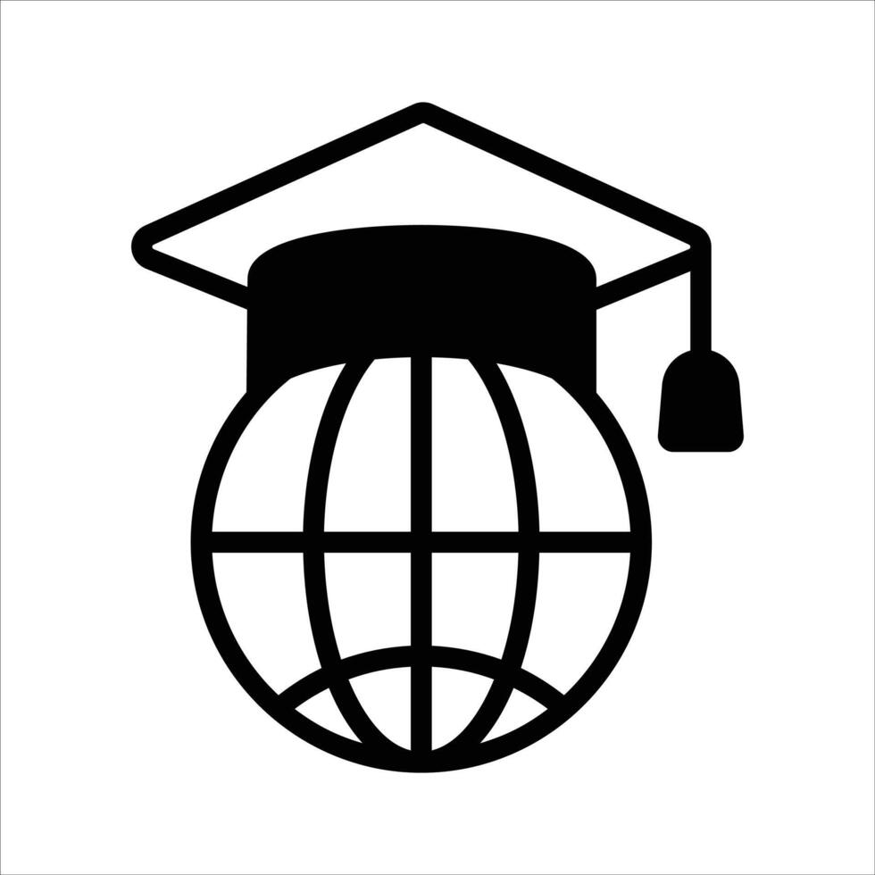 Mortarboard with world globe depicting concept icon of global education vector