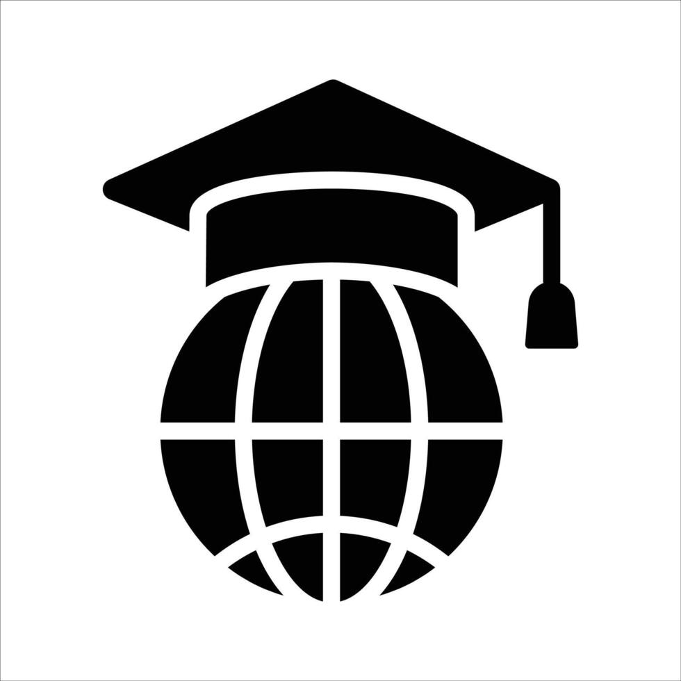 Mortarboard with world globe depicting concept icon of global education vector