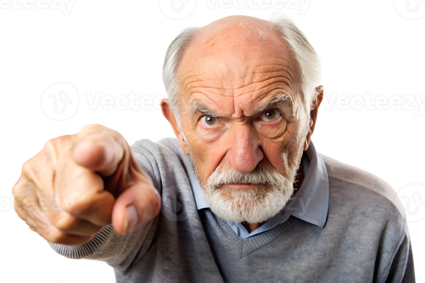 close-up A hand's old man pointing with angry isolated on transparent background png