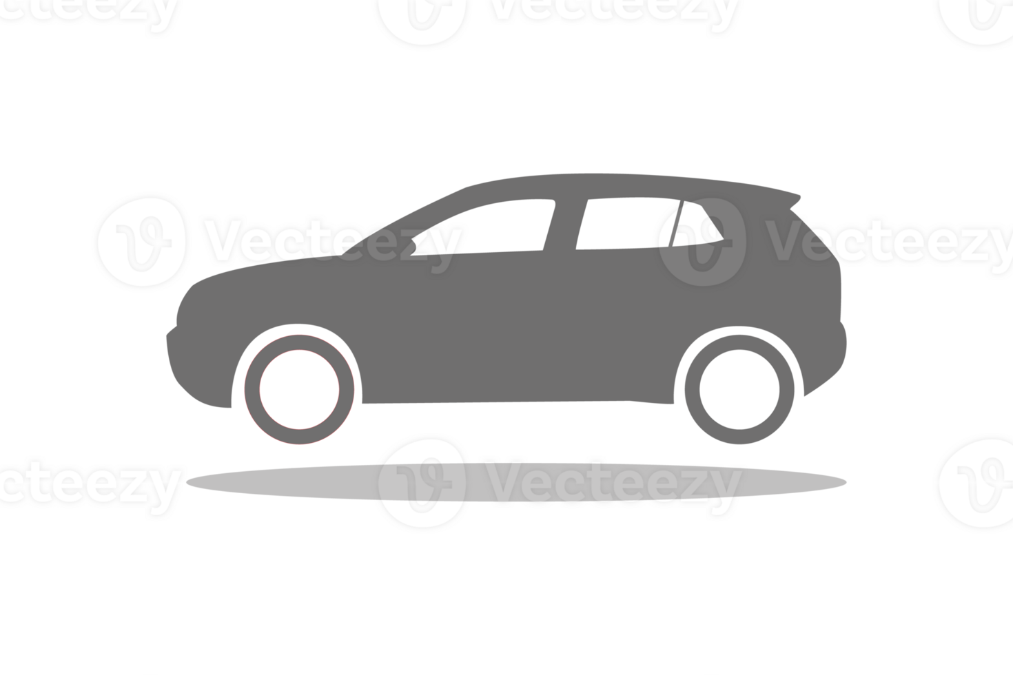 simple icon of a floating two-box car side view colored in dark gray with dropped shadow png