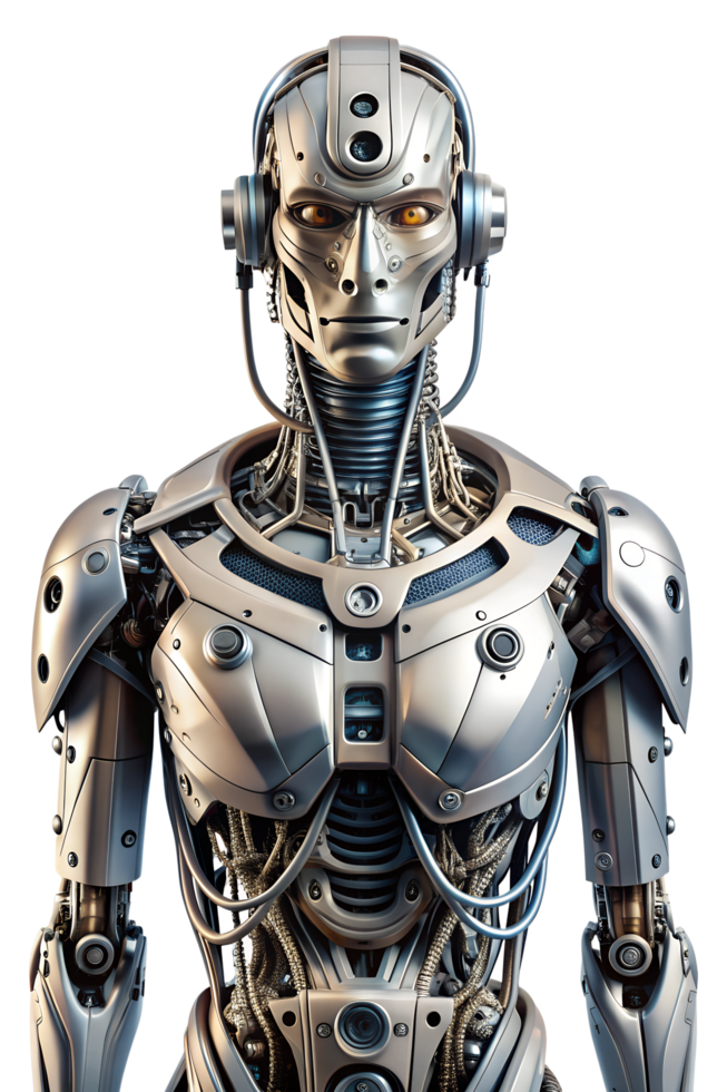 Hyper-Realistic Advanced Humanoid Robot on Transparent Background. png