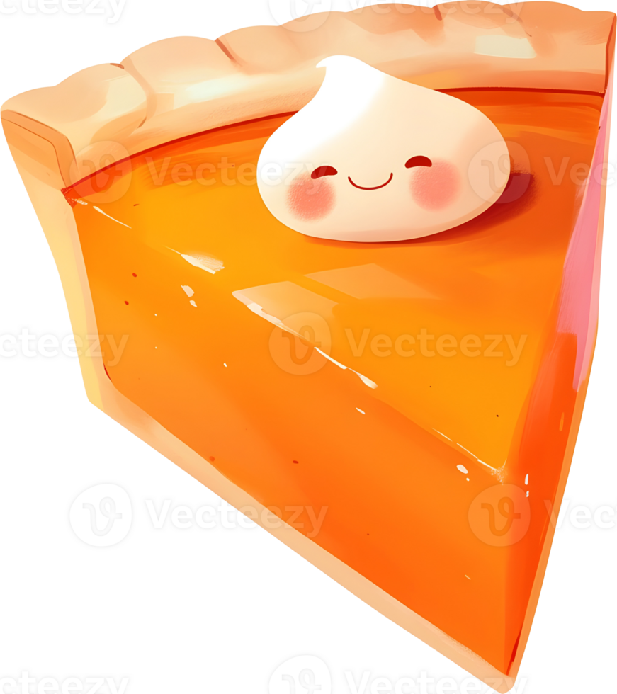 Slice of Cute Pumpkin Pie with Happy Face png