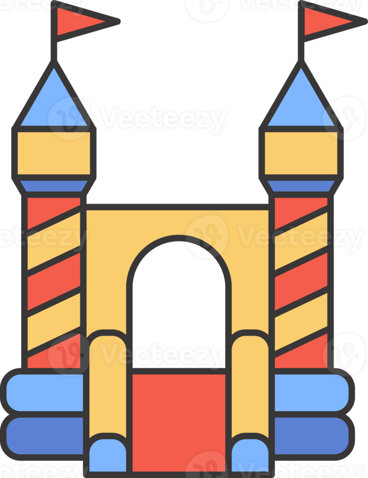Bouncy castle color icon. Inflated equipment for amusement park and kids zone.. Inflatable house pictogram with slide for air trampoline park and children playground for jumping. png