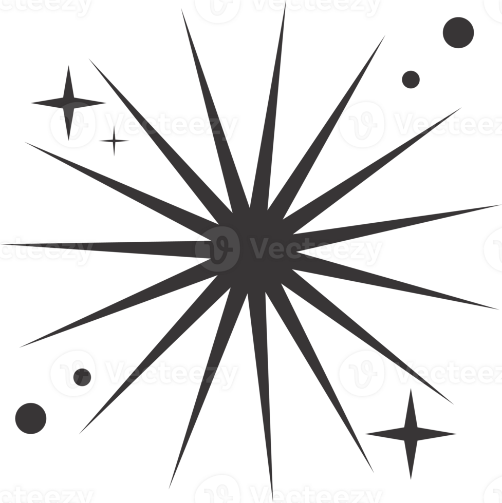 Star icon. Bling and sparkle shapes. Retro Y2K graphic design elements. Vintage twinkle starburst. Abstract simple 70s black Christmas symbol png