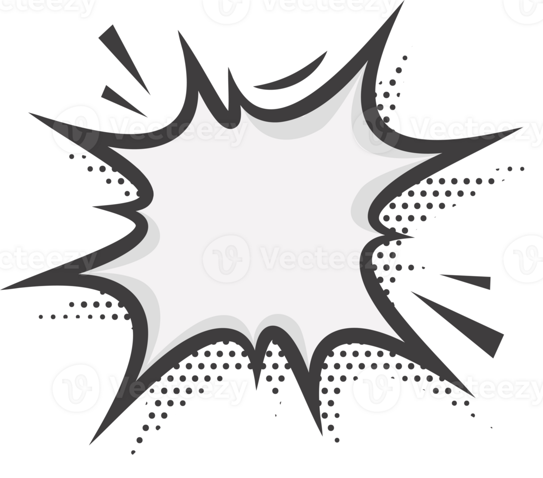 Manga speech bubble. Comic text frame with pop art halftone dotted effect. Balloon chat shape for dialog. Cloud for shock shout and scream action messages. Irregular cartoon decoration png
