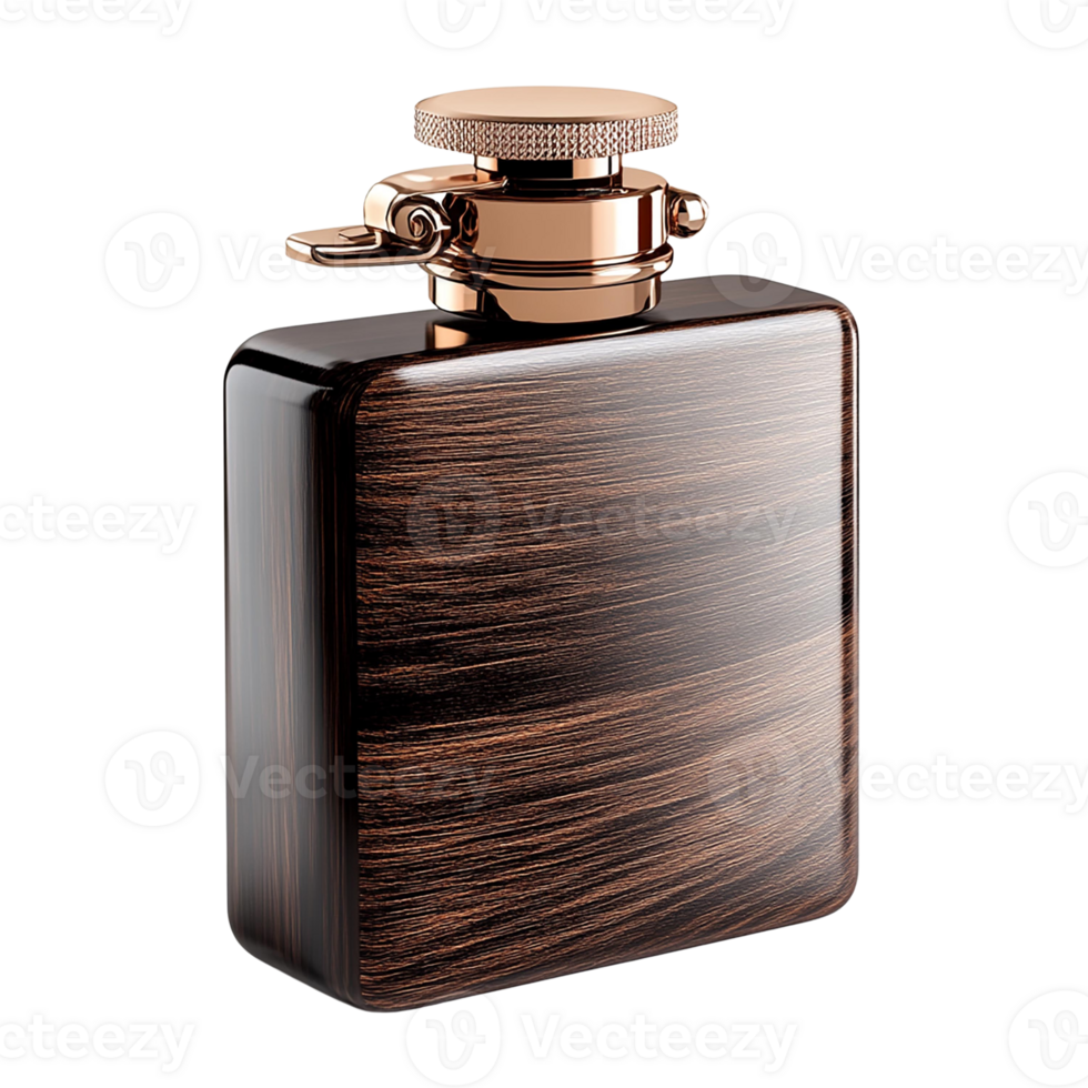 Elegant wooden flask with a polished finish and a classic design, png