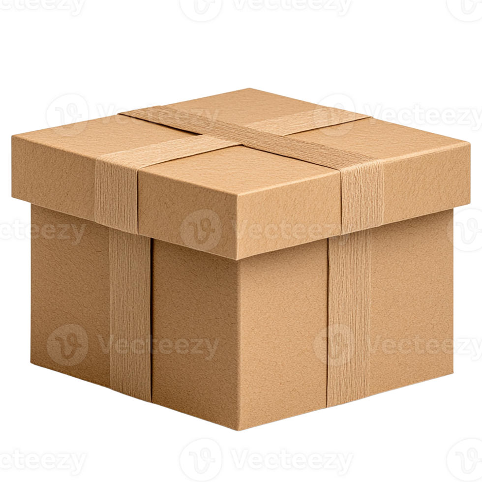 A simple, sturdy cardboard box with a classic design, ideal for shipping, storage, or gift wrapping. png