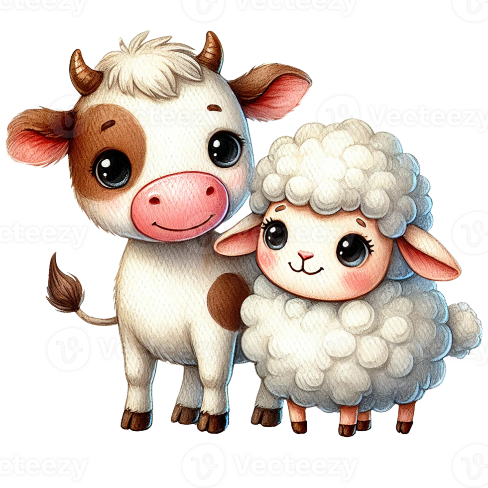 Adorable cartoon cow and sheep characters, perfect for children's illustrations png