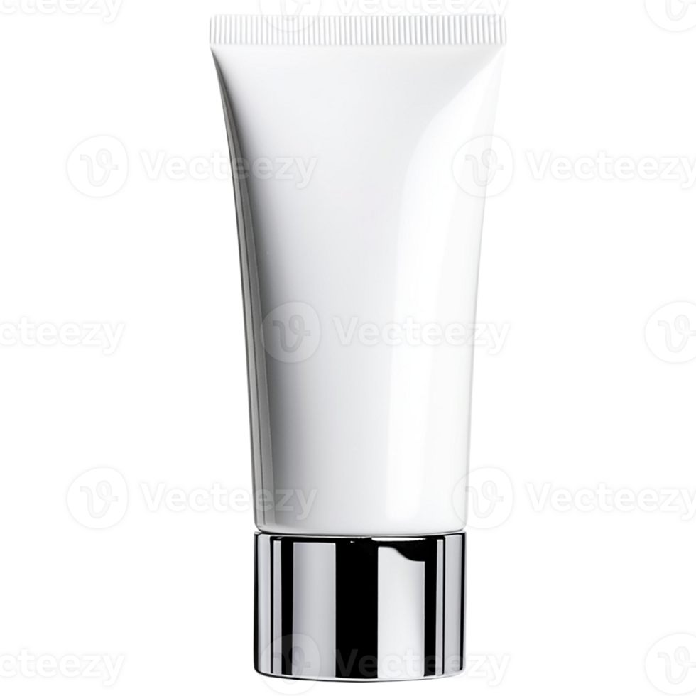 Elegant white cosmetic tube with a chrome base, perfect for skincare or beauty product presentations. png