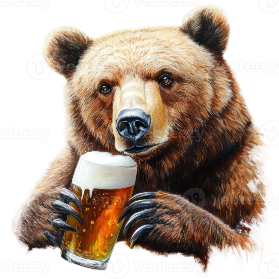 A bear enjoying a cold beer in a relaxed setting, cut out - stock . png