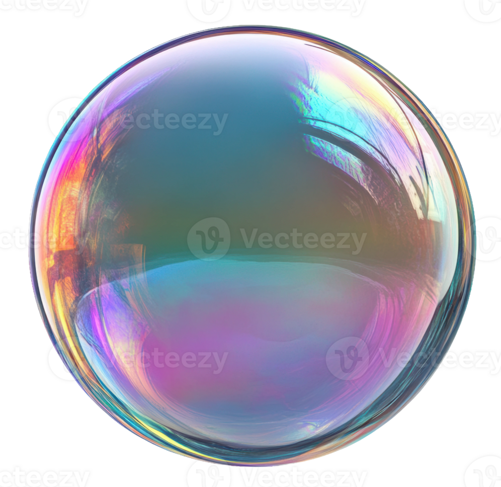 Colorful soap bubble floating in a bright environment during daylight, cut out - stock . png