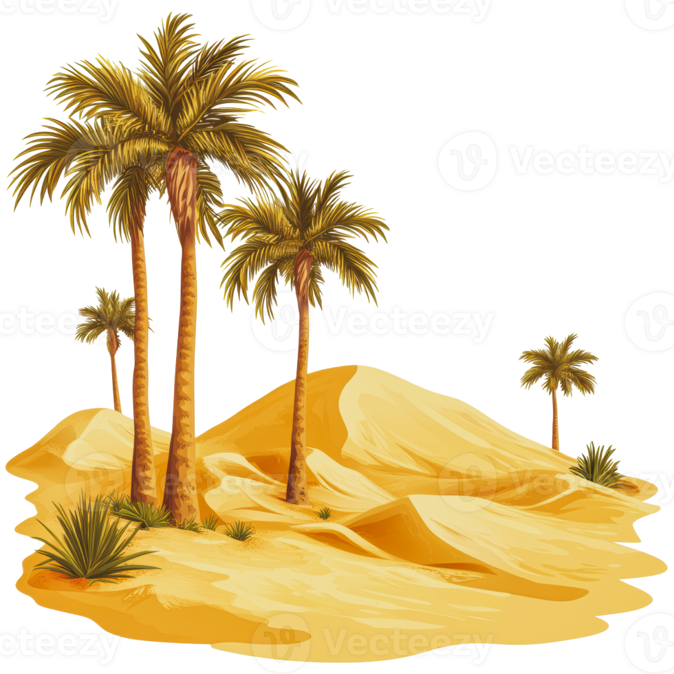 Desert landscape with palm trees and dunes png