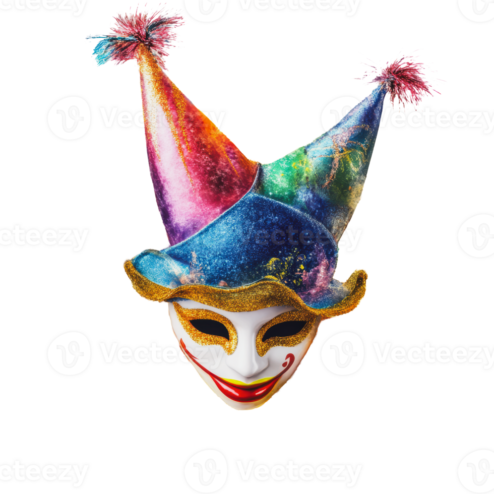 Colorful jester mask with glittering details png