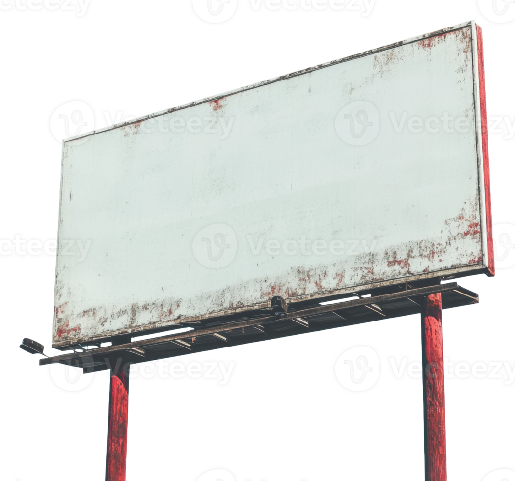 Weathered billboard standing on a roadside with an empty advertising space, cut out - stock . png