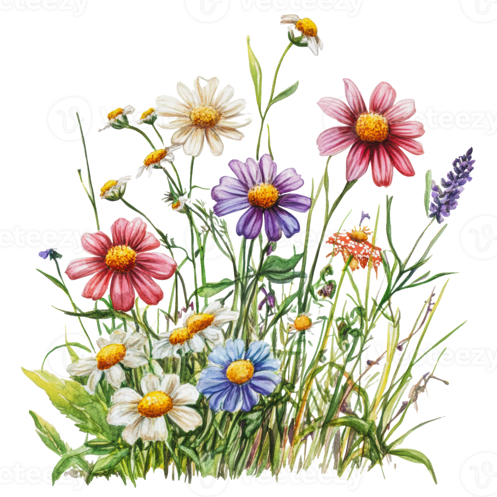 Wildflower arrangement with daisies and lavender png