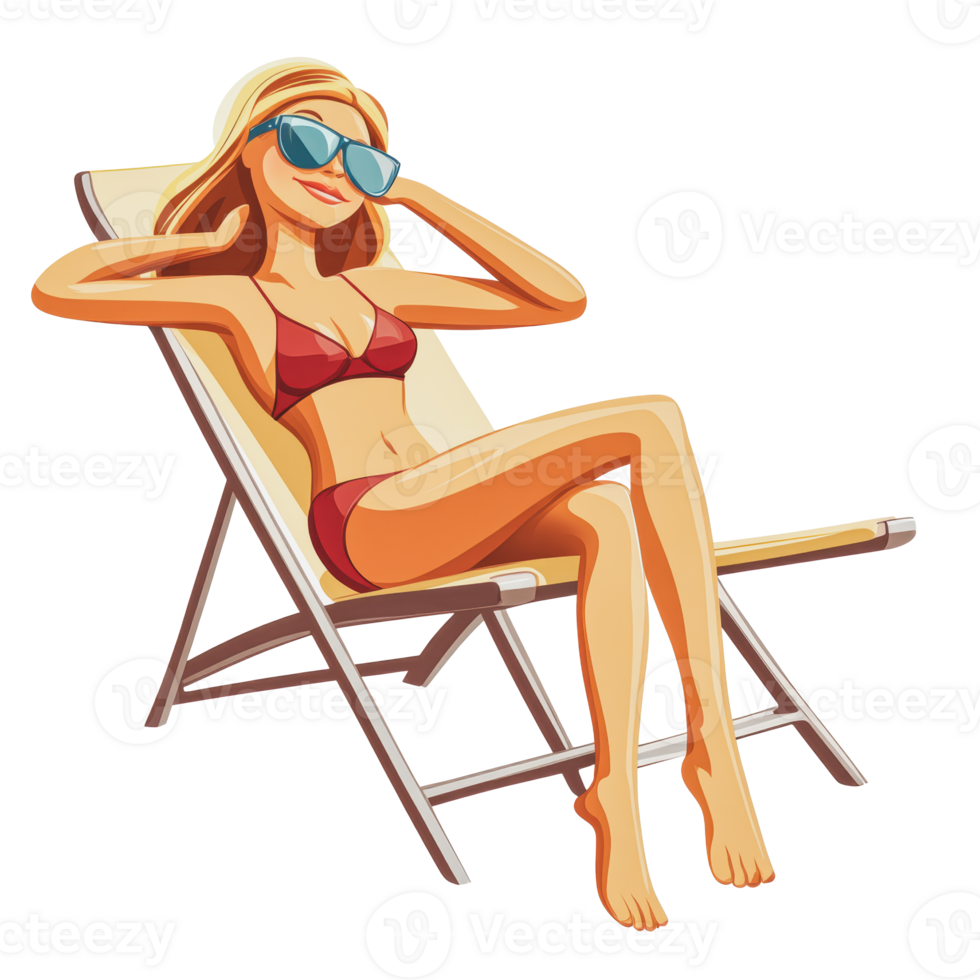 Woman relaxing on a lounge chair by the pool png