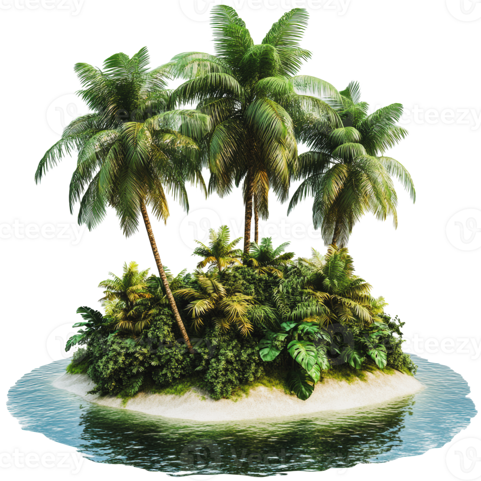 Tropical island with palms and greenery png