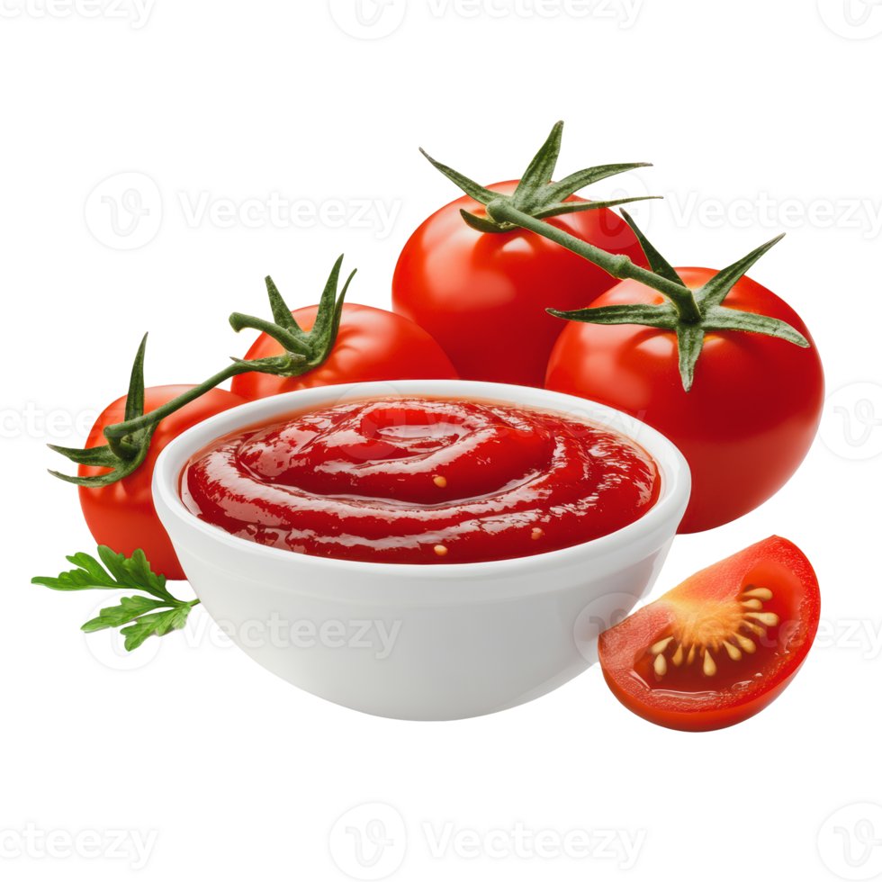 Fresh tomatoes and ketchup in a bowl png