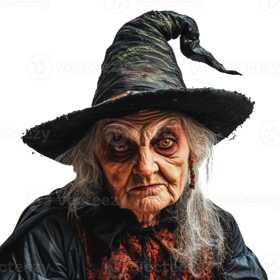 Elderly witch in a dark robe with a pointed hat png