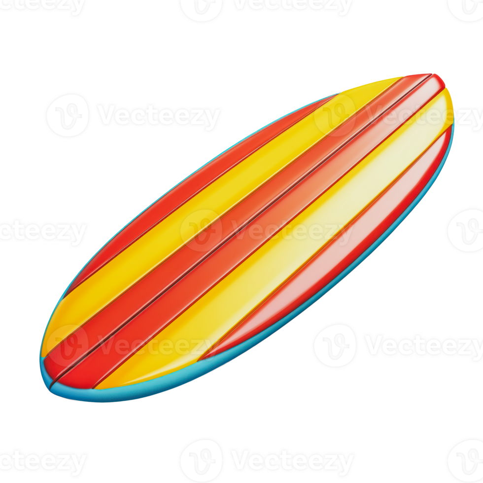 Bright yellow and red surfboard on display png