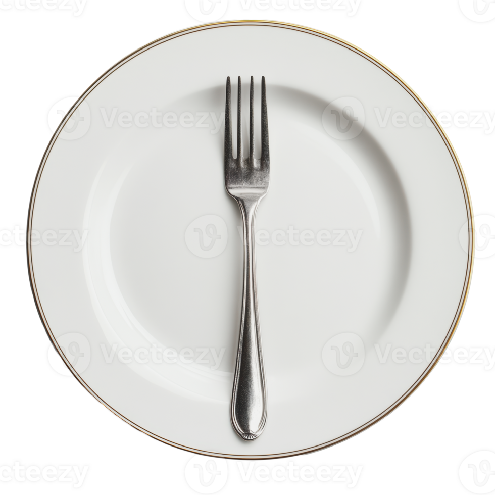 Simple fork on a modern white dining plate png