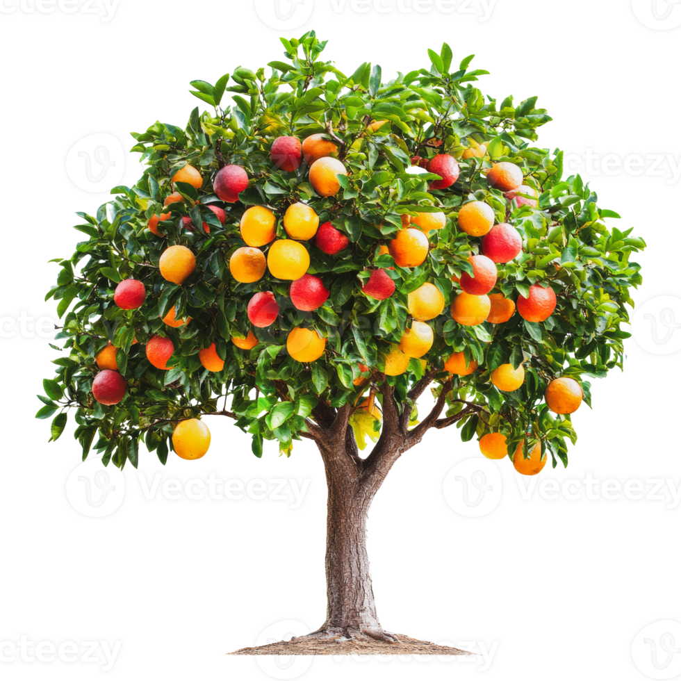 Ripe oranges and lemons on citrus tree png