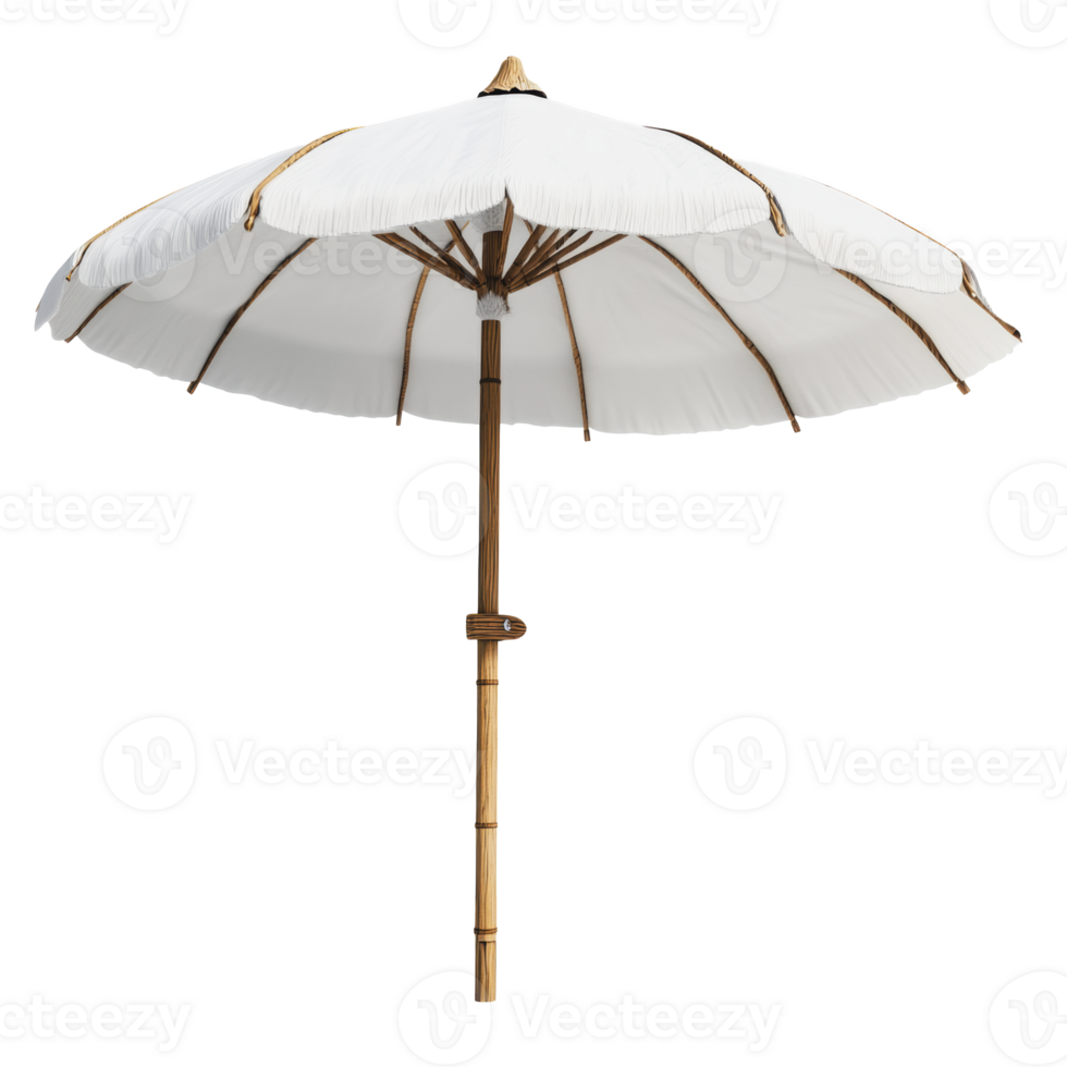 White beach umbrella on sandy shore at sunset png