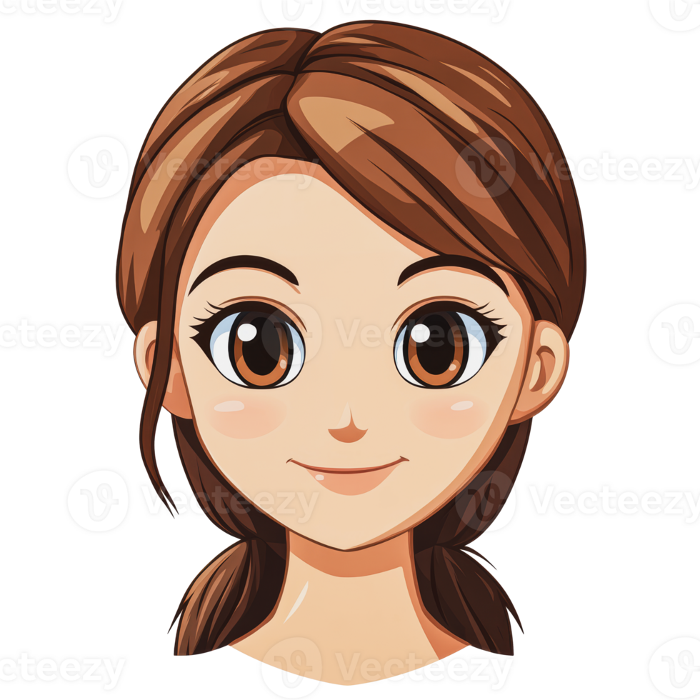 Young girl with brown hair and big brown eyes png