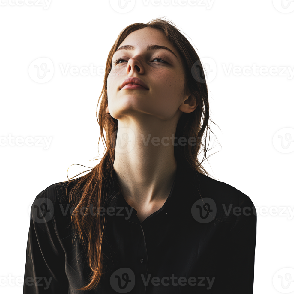 Young woman posing confidently in a studio setting png