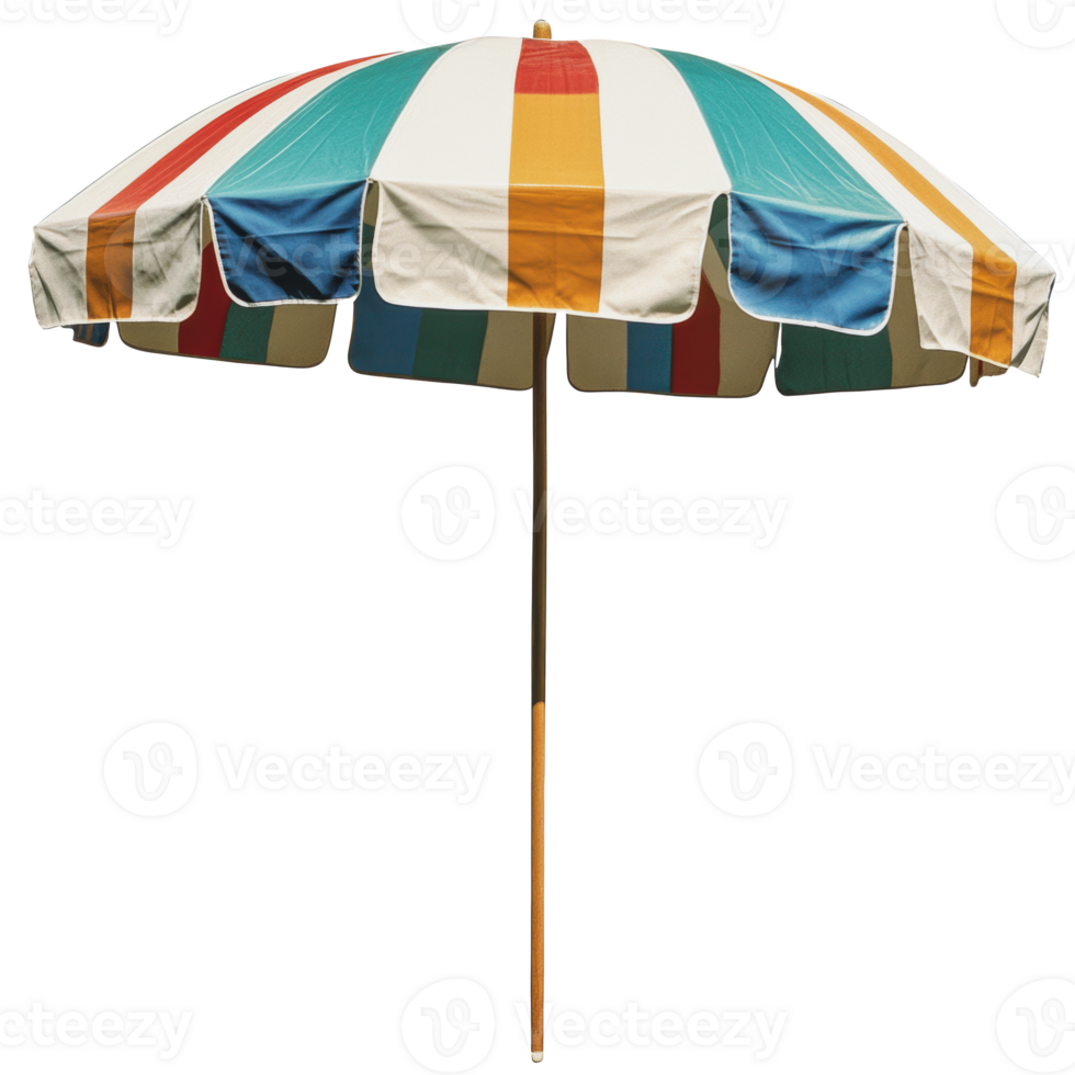 Colorful beach umbrella with stripes in sunlight png